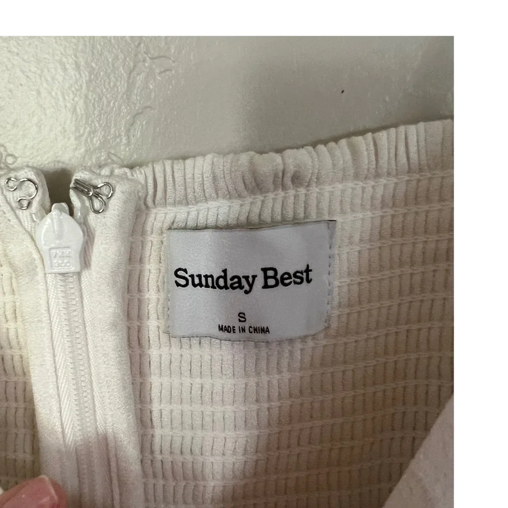 Sunday Best White Smocked Square Neck Mini Slip Dress Size S - Picture 3 of 6